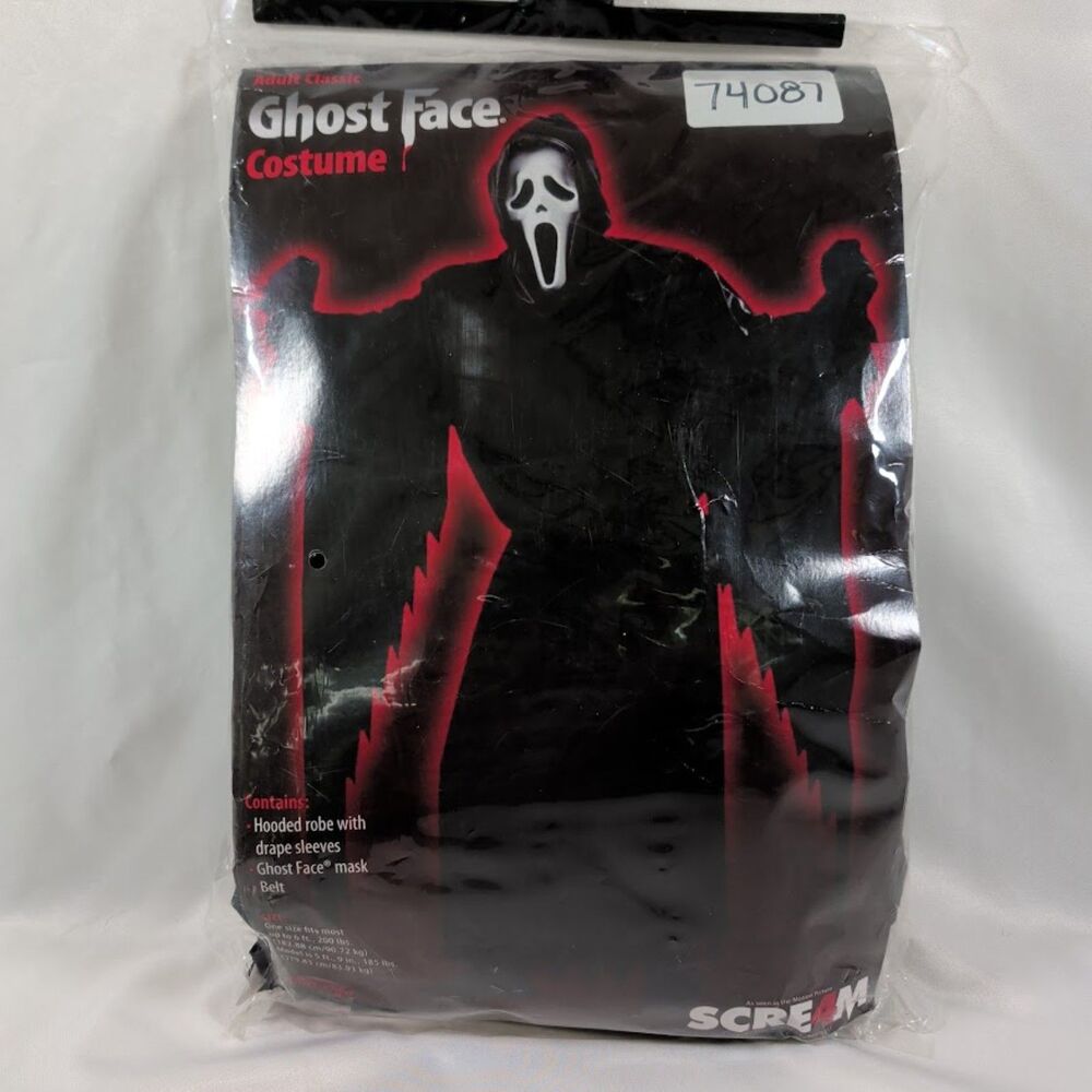 Ghost Face Adult Costume Scream Fun World #9974 Complete Mask Robe Belt